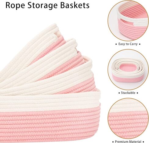 7 Piece Cotton Rope Woven Basket Set - Small Basket for Baby Nursery, Pets, Montessori, Dog & Cat Toy Boxes, Bathroom Organization Bins (White) in Saudi Arabia