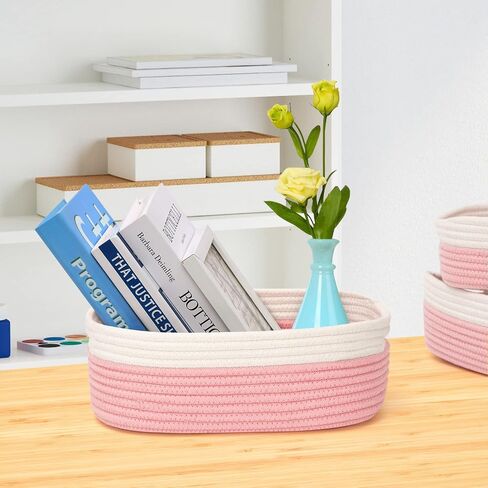 7 Piece Cotton Rope Woven Basket Set - Small Basket for Baby Nursery, Pets, Montessori, Dog & Cat Toy Boxes, Bathroom Organization Bins (White) in Saudi Arabia