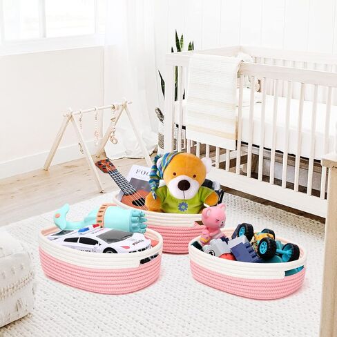 7 Piece Cotton Rope Woven Basket Set - Small Basket for Baby Nursery, Pets, Montessori, Dog & Cat Toy Boxes, Bathroom Organization Bins (White) in Saudi Arabia