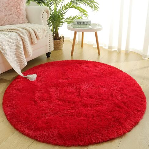 Chicrug Fluffy Round Area Rugs for Girls Bedroom, 4x4 Feet Shaggy Circle Area Rug for Living Room, Soft Fuzzy Carpets for Princess Room, Cute Rug Kids Circular Playmats for Baby Nursery Home, Black in Saudi Arabia