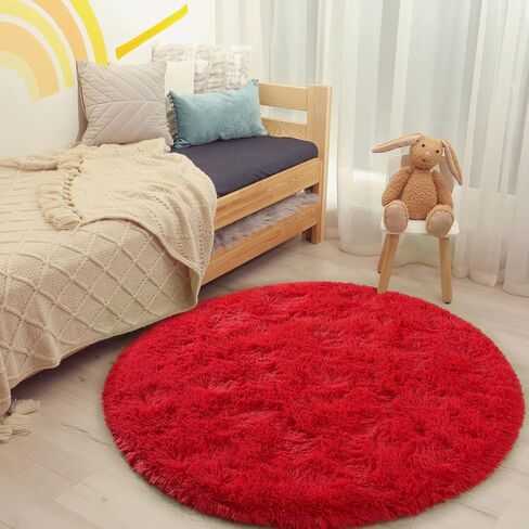 Chicrug Fluffy Round Area Rugs for Girls Bedroom, 4x4 Feet Shaggy Circle Area Rug for Living Room, Soft Fuzzy Carpets for Princess Room, Cute Rug Kids Circular Playmats for Baby Nursery Home, Black in Saudi Arabia