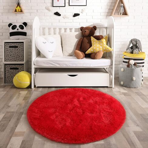 Chicrug Fluffy Round Area Rugs for Girls Bedroom, 4x4 Feet Shaggy Circle Area Rug for Living Room, Soft Fuzzy Carpets for Princess Room, Cute Rug Kids Circular Playmats for Baby Nursery Home, Black in Saudi Arabia