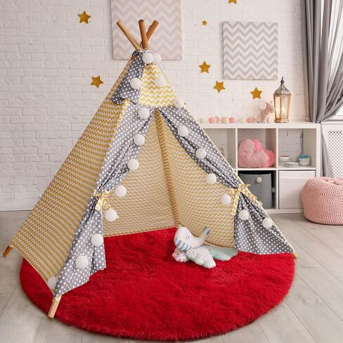 Chicrug Fluffy Round Area Rugs for Girls Bedroom, 4x4 Feet Shaggy Circle Area Rug for Living Room, Soft Fuzzy Carpets for Princess Room, Cute Rug Kids Circular Playmats for Baby Nursery Home, Black in Saudi Arabia