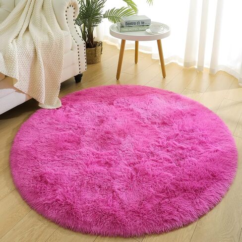 Chicrug Fluffy Round Area Rugs for Girls Bedroom, 4x4 Feet Shaggy Circle Area Rug for Living Room, Soft Fuzzy Carpets for Princess Room, Cute Rug Kids Circular Playmats for Baby Nursery Home, Black in Saudi Arabia