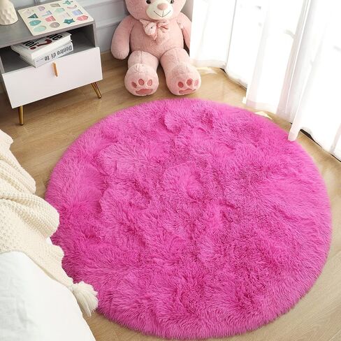 Chicrug Fluffy Round Area Rugs for Girls Bedroom, 4x4 Feet Shaggy Circle Area Rug for Living Room, Soft Fuzzy Carpets for Princess Room, Cute Rug Kids Circular Playmats for Baby Nursery Home, Black in Saudi Arabia