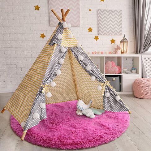 Chicrug Fluffy Round Area Rugs for Girls Bedroom, 4x4 Feet Shaggy Circle Area Rug for Living Room, Soft Fuzzy Carpets for Princess Room, Cute Rug Kids Circular Playmats for Baby Nursery Home, Black in Saudi Arabia