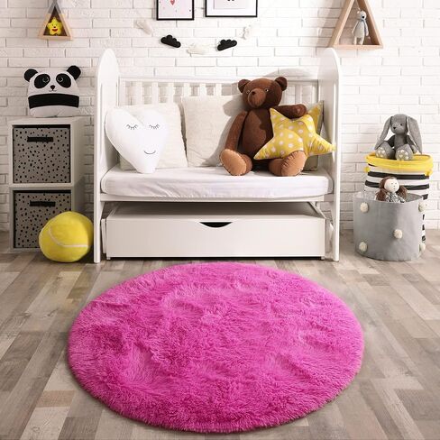 Chicrug Fluffy Round Area Rugs for Girls Bedroom, 4x4 Feet Shaggy Circle Area Rug for Living Room, Soft Fuzzy Carpets for Princess Room, Cute Rug Kids Circular Playmats for Baby Nursery Home, Black in Saudi Arabia