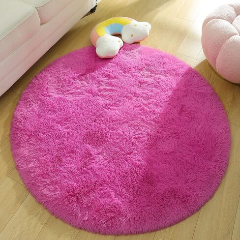 Chicrug Fluffy Round Area Rugs for Girls Bedroom, 4x4 Feet Shaggy Circle Area Rug for Living Room, Soft Fuzzy Carpets for Princess Room, Cute Rug Kids Circular Playmats for Baby Nursery Home, Black in Saudi Arabia
