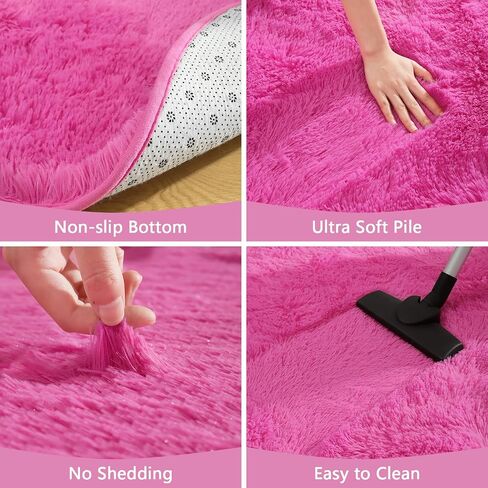 Chicrug Fluffy Round Area Rugs for Girls Bedroom, 4x4 Feet Shaggy Circle Area Rug for Living Room, Soft Fuzzy Carpets for Princess Room, Cute Rug Kids Circular Playmats for Baby Nursery Home, Black in Saudi Arabia