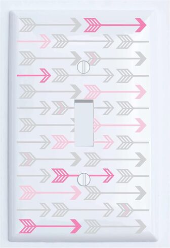 Single Toggle Pink, and Grey Arrow Print Light Switch Plate Covers/Arrows Woodland Forest Nursery Wall Decor for Baby Girls (Single Toggle) in Kuwait