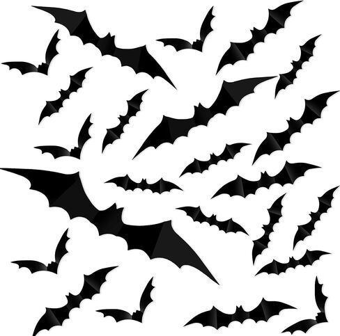 ملصقات حائط الخفافيش لتزيين الهالوين، 65 قطعة من ملصقات الخفافيش ثلاثية الأبعاد لديكور الحائط، ملصقات جدارية لديكور الهالوين، 4 مقاسات ملصقات خفافيش سوداء لديكور المنزل في الهالوين، نافذة داخلية وخارجية in Kuwait