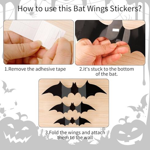 ملصقات حائط الخفافيش لتزيين الهالوين، 65 قطعة من ملصقات الخفافيش ثلاثية الأبعاد لديكور الحائط، ملصقات جدارية لديكور الهالوين، 4 مقاسات ملصقات خفافيش سوداء لديكور المنزل في الهالوين، نافذة داخلية وخارجية in Kuwait