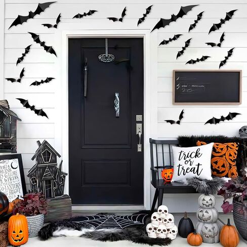 ملصقات حائط الخفافيش لتزيين الهالوين، 65 قطعة من ملصقات الخفافيش ثلاثية الأبعاد لديكور الحائط، ملصقات جدارية لديكور الهالوين، 4 مقاسات ملصقات خفافيش سوداء لديكور المنزل في الهالوين، نافذة داخلية وخارجية in Kuwait