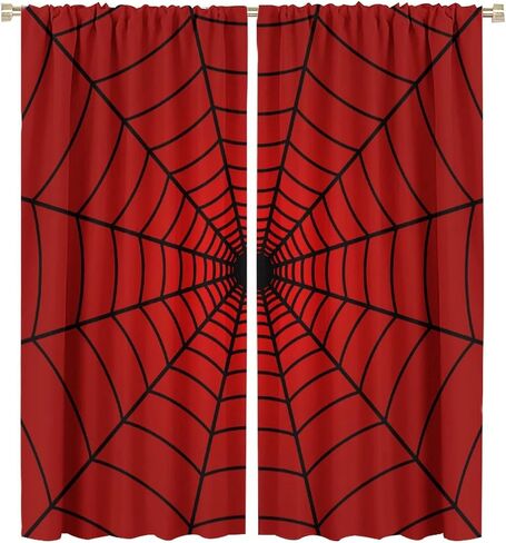 Super Hero Curtains for Kids, Black Red Spiderweb Window Treatments for Bedroom Cartoon Spider Blackout Window Drpaes for Boys Girls Play Room 42x54in in Kuwait