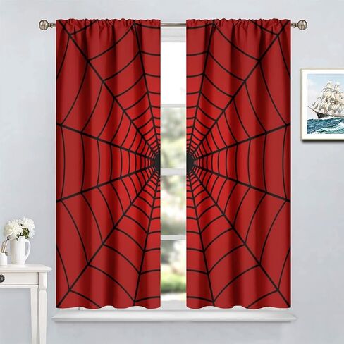 Super Hero Curtains for Kids, Black Red Spiderweb Window Treatments for Bedroom Cartoon Spider Blackout Window Drpaes for Boys Girls Play Room 42x54in in Kuwait