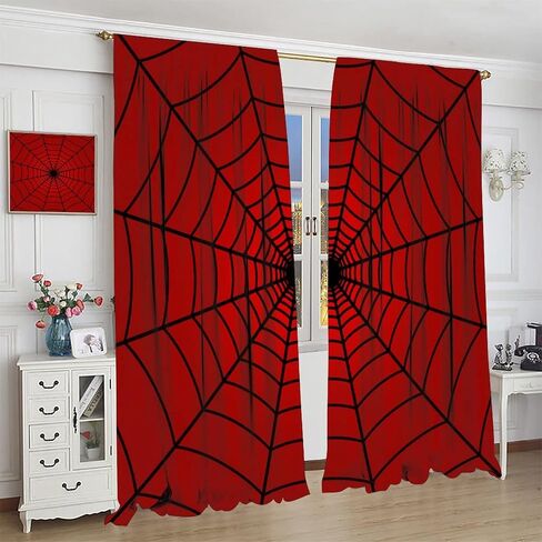 Super Hero Curtains for Kids, Black Red Spiderweb Window Treatments for Bedroom Cartoon Spider Blackout Window Drpaes for Boys Girls Play Room 42x54in in Kuwait