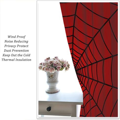 Super Hero Curtains for Kids, Black Red Spiderweb Window Treatments for Bedroom Cartoon Spider Blackout Window Drpaes for Boys Girls Play Room 42x54in in Kuwait