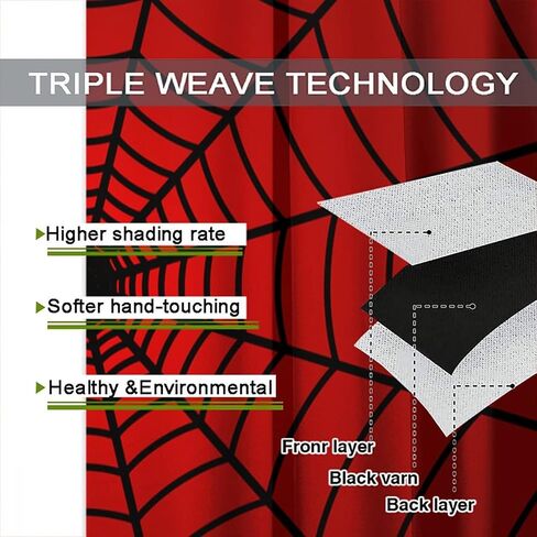 Super Hero Curtains for Kids, Black Red Spiderweb Window Treatments for Bedroom Cartoon Spider Blackout Window Drpaes for Boys Girls Play Room 42x54in in Kuwait