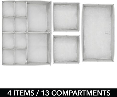 mDesign Fabric Drawer Organizer Bins, Kids/Baby Nursery Dresser, Closet, Shelf, Playroom Organization, Hold Clothes, Toys, Diapers, Bibs, Blankets, Set of 4, 2 Pack, Gray/White Polka Dot in Kuwait