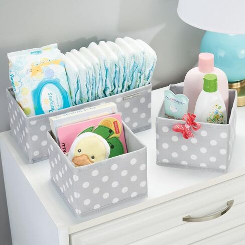 mDesign Fabric Drawer Organizer Bins, Kids/Baby Nursery Dresser, Closet, Shelf, Playroom Organization, Hold Clothes, Toys, Diapers, Bibs, Blankets, Set of 4, 2 Pack, Gray/White Polka Dot in Kuwait