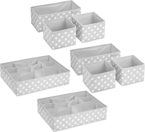 mDesign Fabric Drawer Organizer Bins, Kids/Baby Nursery Dresser, Closet, Shelf, Playroom Organization, Hold Clothes, Toys, Diapers, Bibs, Blankets, Set of 4, 2 Pack, Gray/White Polka Dot in Kuwait