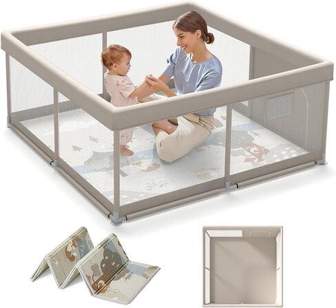 Fodoss Baby Playpen with Mat, Small PlayPen, 47"Pen for Apartment-Dark Gray | Playpen for Babies and Toddlers,Play Yard for Baby, Fence Play Area Playyard Activity Center in Saudi Arabia