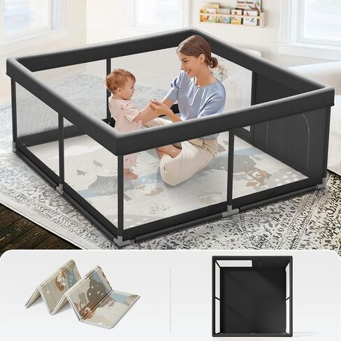 Fodoss Baby Playpen with Mat, Small PlayPen, 47"Pen for Apartment-Dark Gray | Playpen for Babies and Toddlers,Play Yard for Baby, Fence Play Area Playyard Activity Center in Saudi Arabia