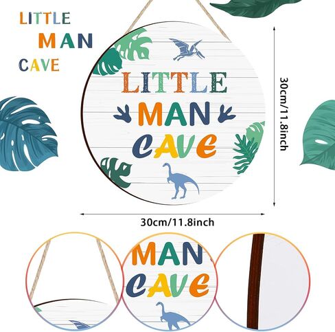 Little Man Cave Wooden Sign Dinosaur Quote Wood Plaque Nursery Hanging Wall Art Decor for Kids Toddler Boys Bedroom Playroom Living Room Decorations in Saudi Arabia