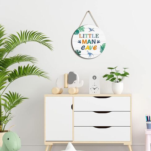 Little Man Cave Wooden Sign Dinosaur Quote Wood Plaque Nursery Hanging Wall Art Decor for Kids Toddler Boys Bedroom Playroom Living Room Decorations in Saudi Arabia