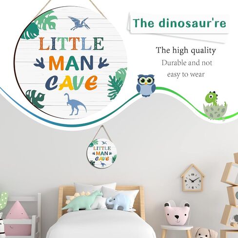 Little Man Cave Wooden Sign Dinosaur Quote Wood Plaque Nursery Hanging Wall Art Decor for Kids Toddler Boys Bedroom Playroom Living Room Decorations in Saudi Arabia
