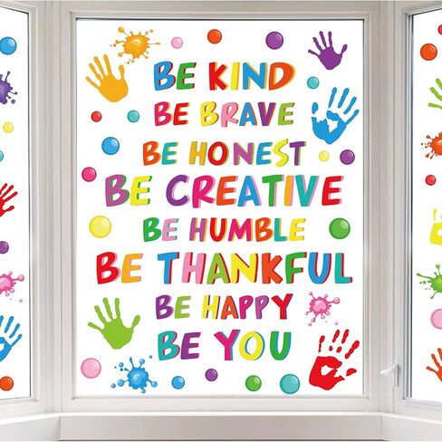 Whaline 9 Sheets Back to School Inspirational Quotes Window Clings Stickers Colorful Handprint Positive Sayings for Home Bedroom Living Room School Classroom Nursery Playroom Decoration, 100Pcs in Kuwait