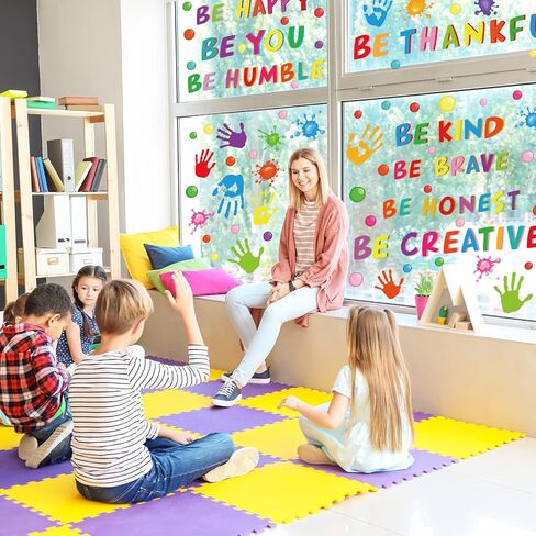 Whaline 9 Sheets Back to School Inspirational Quotes Window Clings Stickers Colorful Handprint Positive Sayings for Home Bedroom Living Room School Classroom Nursery Playroom Decoration, 100Pcs in Kuwait