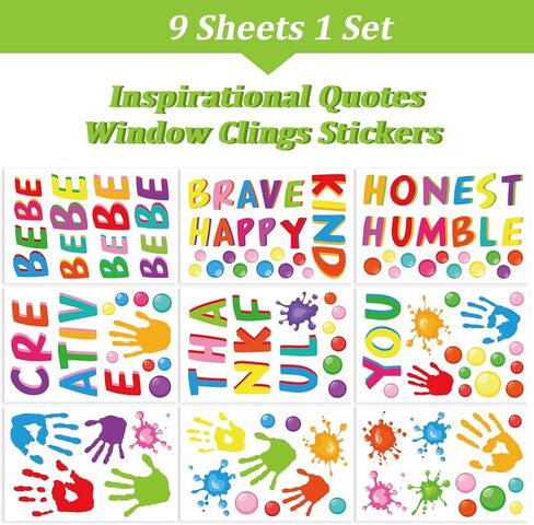 Whaline 9 Sheets Back to School Inspirational Quotes Window Clings Stickers Colorful Handprint Positive Sayings for Home Bedroom Living Room School Classroom Nursery Playroom Decoration, 100Pcs in Kuwait