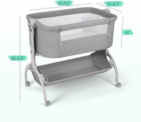 أسرّة أطفال Cowiewie ذات عجلات عالمية مع فرامل، سرير Co Sleeper مع مساحة تخزين، تصميم براءة اختراع بقفل مزدوج؛ ارتفاع 7 مستويات قابل للتعديل، بما في ذلك مرتبة الارتداد in Kuwait