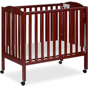 Dream On Me 3 in 1 Portable Folding Stationary Side Crib in Cherry, Greenguard Gold Certified, Safety Wheel with Locking Casters, Convertible, 3 Mattress Heights