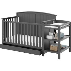 Storkcraft Steveston 5-in-1 Convertible Crib with Drawer (Gray) - Converts from Baby Crib to Toddler Bed, Daybed and Full-Size, Fits Standard Full-Size Crib Mattress, Adjustable Mattress Support Base in Kuwait
