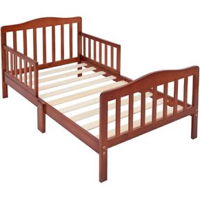 Kcelarec Wooden Bed,Kids Bedroom Furniture Bed with Safety Guardrails (Brown) in Kuwait