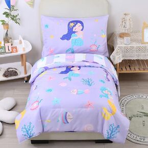 URBONUR 4-Piece Toddler Bedding Set - Ultra Soft Cartoon Jurassic Dinosaur Print Boys Toddler Comforter Set - Include Comforter, Flat Sheet, Fitted Sheet and Reversible Pillowcase, Gray Dinosaur