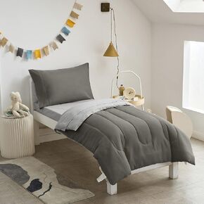 UOZZI BEDDING 4 Pieces Toddler Bedding Set Ultra Soft and Breathable Toddler Sheet Set - Includes Comforter, Flat Sheet, Fitted Sheet and Pillowcase - Blue & Gray