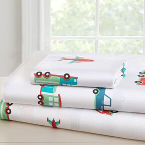 Wildkin Kids 100% Cotton Toddler Sheet Set for Boys & Girls, Bedding Set Includes Top Sheet, Fitted Sheet, Standard Pillow Case, Bed Sheet Set for Cozy Cuddles (Transportation)