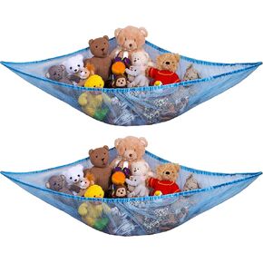 Handy Laundry Jumbo Toy Hammock, Blue - Organize Stuffed Animals and Children's Toys. Great Decor while Neatly Organizing Kid's Toys and Stuffed Animals. Expands to 5.5 feet. (2-Pack)