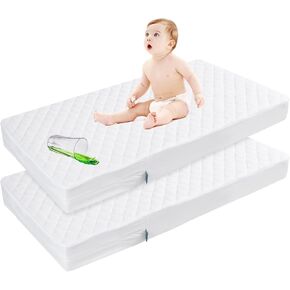 Zippered Crib Mattress Protector Waterproof, 6-Sided Encasement, White | Zippered 6-Sided Cover, Waterproof Barrier, Breathable Fabric, Absorbent Layer, Machine Washable, Fits Standard Crib Mattress in Saudi Arabia