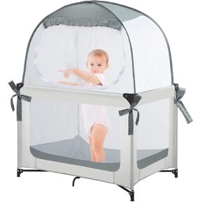 خيمة L RUNNZER Pop Up Pack N Play، شبكة أطفال لإبقاء الأطفال الصغار بداخلها، مظلة سرير صغيرة للحزم واللعب، شفافة من خلالها، قابلة للتنفس وقابلة للحمل in Saudi Arabia
