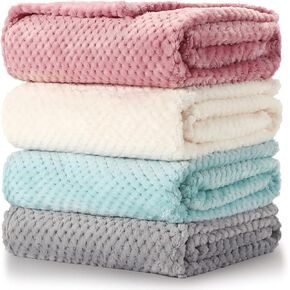 Reginary 4Pcs 30x40 Baby Blankets Fuzzy,Gray | Waffle Flannel Baby Throw Blankets, Warm Nursery & Crib Blankets, Girl & Boy Newborn Infant in Kuwait
