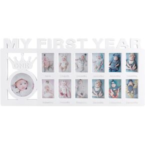 إطارات صور الأطفال من ESTAMICO تذكار لصور My First Year لذاكرة الطفل من 1 إلى 12 شهرًا، وردي