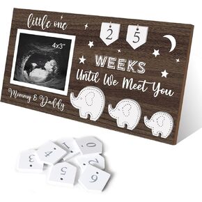 Yudarte Ultrasound Picture Frame 4x3 Inches with Baby Countdown Weeks Sonogram - Pregnancy Announcement Elephant Nursery Decor for Birth Information - Expecting Parents to be New Mom Gifts for in Saudi Arabia