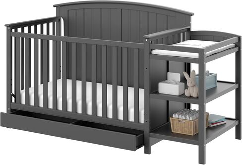 Storkcraft Steveston 5-in-1 Convertible Crib with Drawer (Gray) - Converts from Baby Crib to Toddler Bed, Daybed and Full-Size, Fits Standard Full-Size Crib Mattress, Adjustable Mattress Support Base in Kuwait