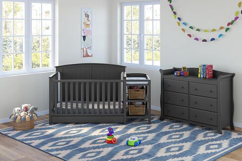 Storkcraft Steveston 5-in-1 Convertible Crib with Drawer (Gray) - Converts from Baby Crib to Toddler Bed, Daybed and Full-Size, Fits Standard Full-Size Crib Mattress, Adjustable Mattress Support Base in Kuwait