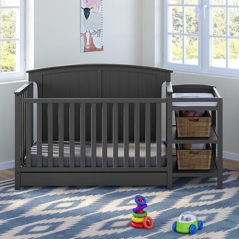 Storkcraft Steveston 5-in-1 Convertible Crib with Drawer (Gray) - Converts from Baby Crib to Toddler Bed, Daybed and Full-Size, Fits Standard Full-Size Crib Mattress, Adjustable Mattress Support Base in Kuwait