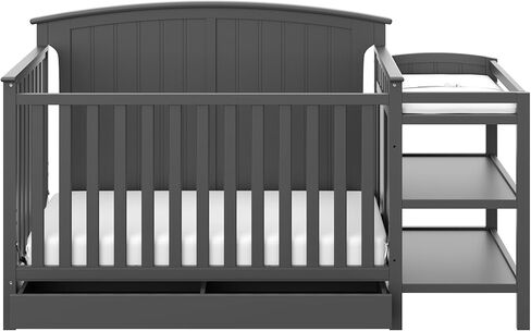 Storkcraft Steveston 5-in-1 Convertible Crib with Drawer (Gray) - Converts from Baby Crib to Toddler Bed, Daybed and Full-Size, Fits Standard Full-Size Crib Mattress, Adjustable Mattress Support Base in Kuwait